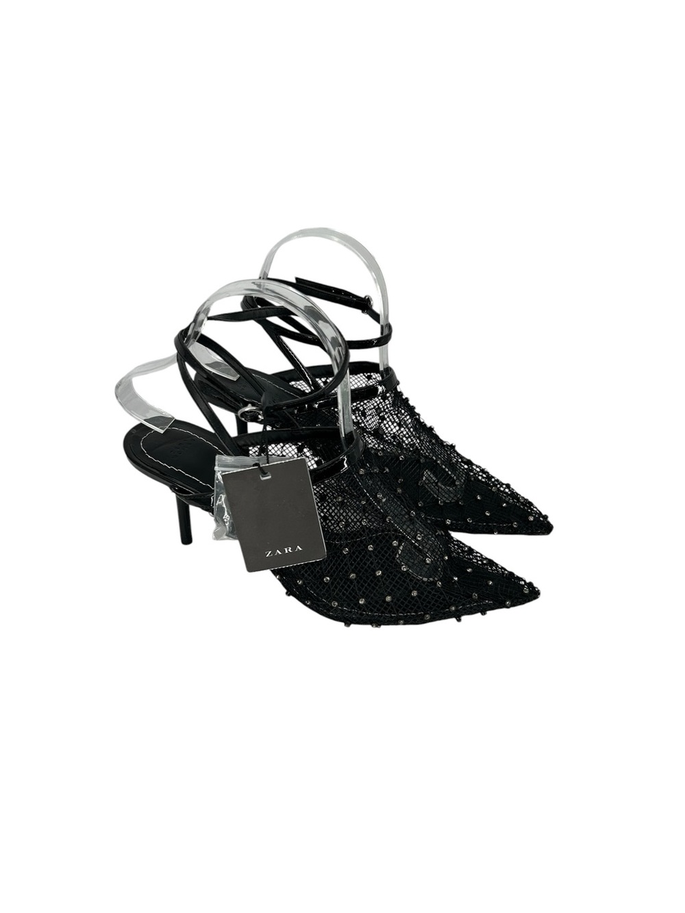 Zara Black Beaded Pointed Slingback Heels